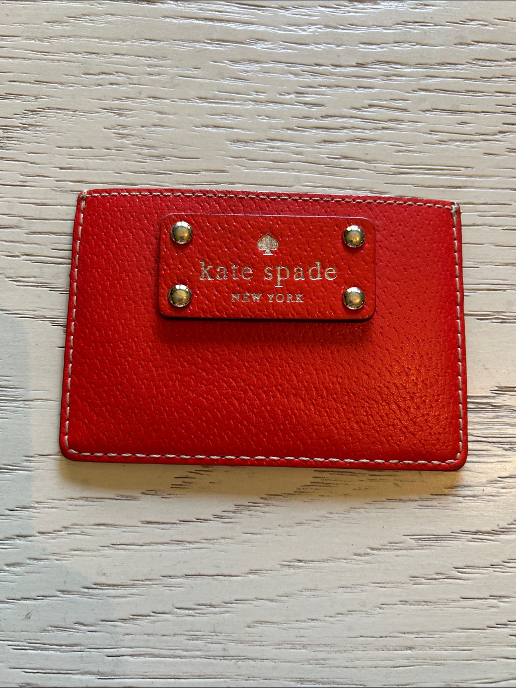 Kate Spade Red Leather Card Holder With Gold Stud Detail Kate Spade Red Leather Card Holder With Gold Stud Detail